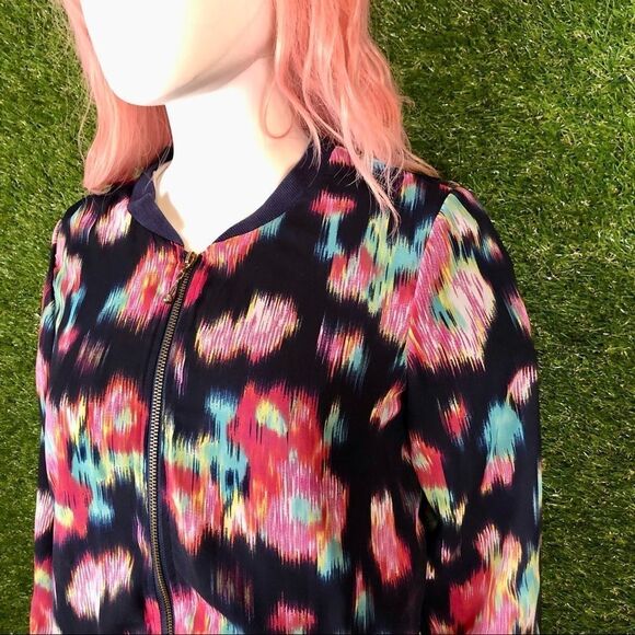 Lightweight Glitch Floral Bomber Zip Up Jacket - Picture 6 of 7